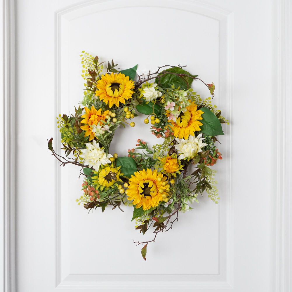 Timberlake 22&quot; Sunflower Wreath in Yellow, Green and White, , large