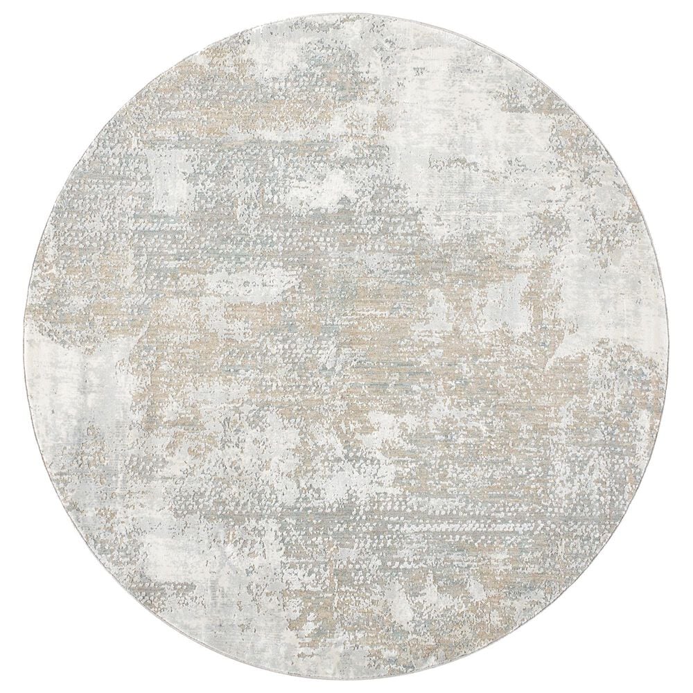 Surya Brunswick 7"10" Round Cream, Tan, Taupe, Blue, Gray and Seafoam Area Rug, , large