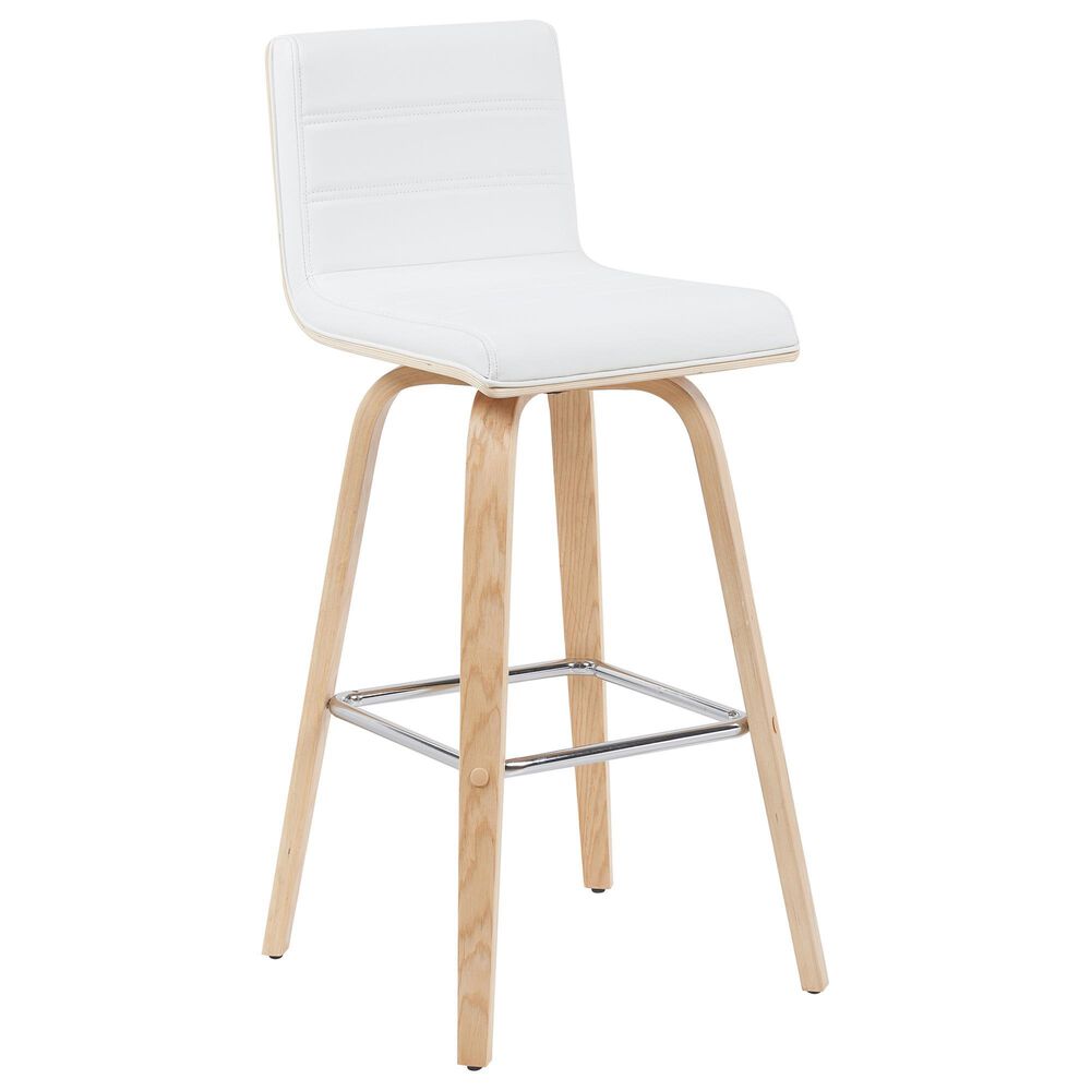 Armen Living Vienna Swivel Bar Height Stool with Snow White Upholstery in Patterned Oak, , large