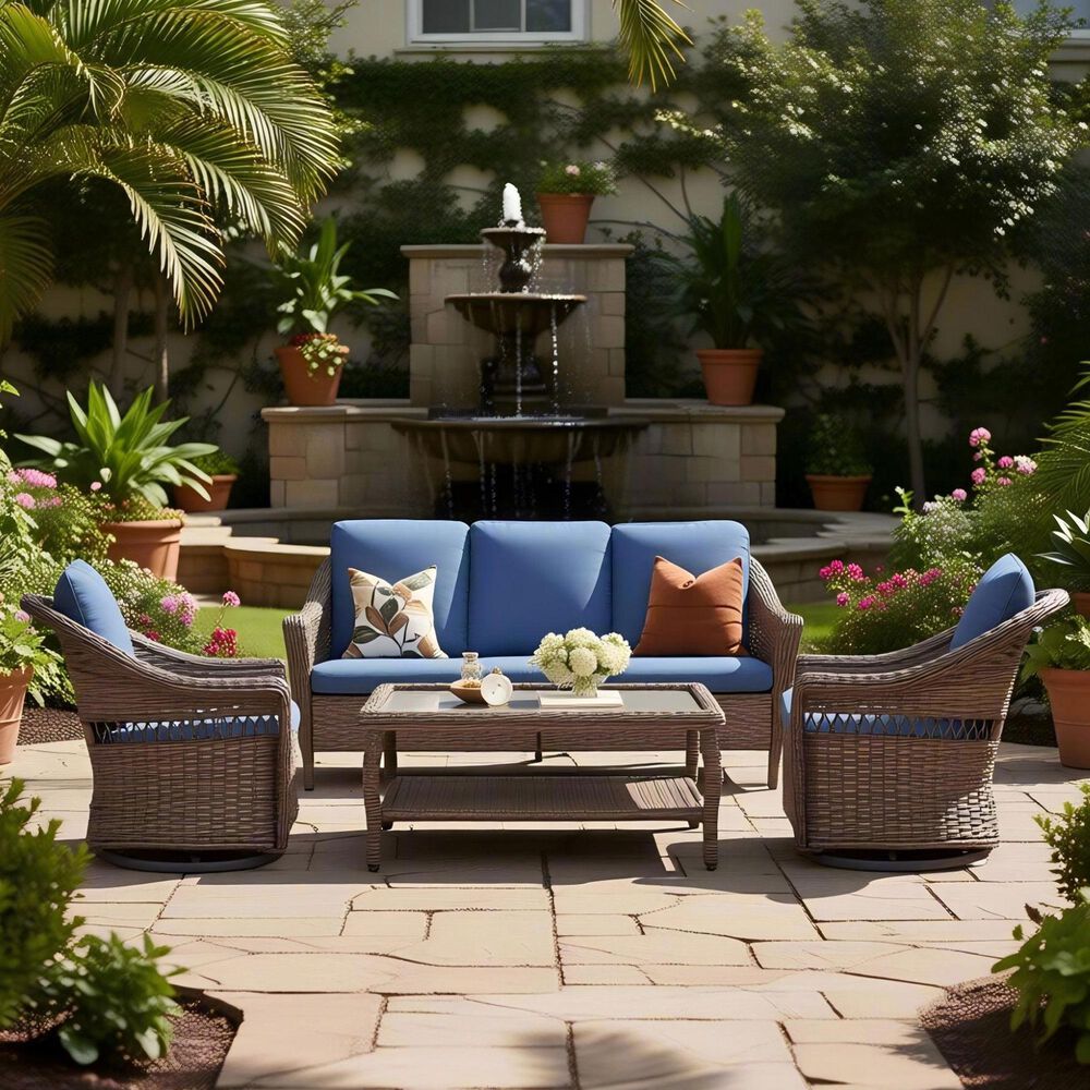 Sunwell Garden 4-Piece Patio Chat Set with Coffee Table in Navy, , large