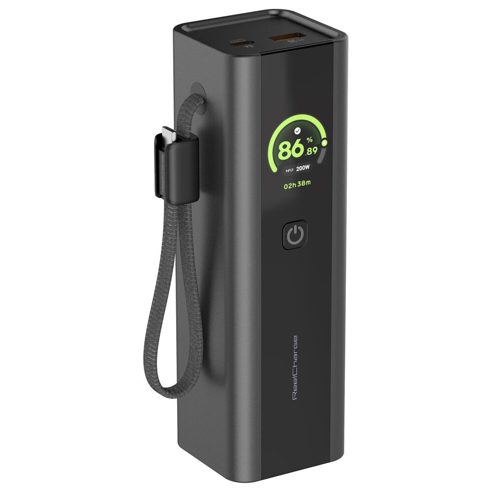 ReelCharge 27,000 mAh Power Bank with Integrated Cable and Smart Display in Charcoal, , large