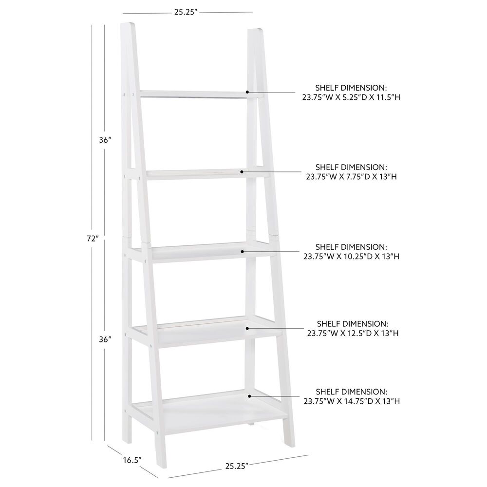 Linon Home Decor Acadia 5-Shelf Ladder Bookcase in White, , large