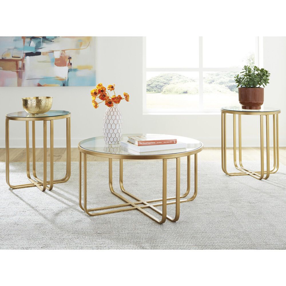 Ashley Milloton 3-Piece Occasional Table Set in Gold and Clear, , large