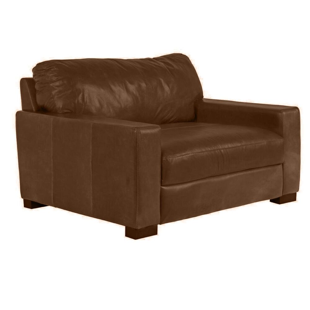 Softline Leather Chair and a Half and Ottoman in Splendor Chestnut, , large