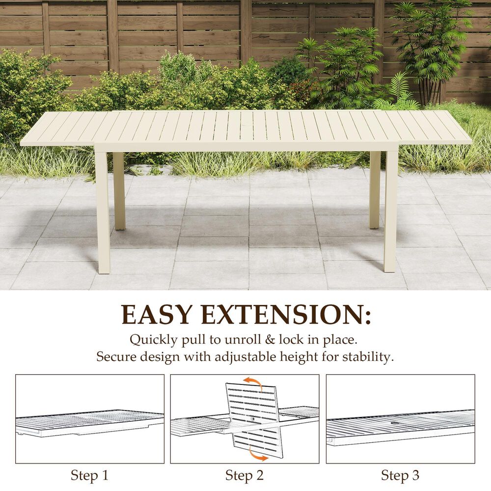 Hearth and Haven Outdoor Rectangular Dining Table with Hidden Extension Leaves in White - Table Only, , large