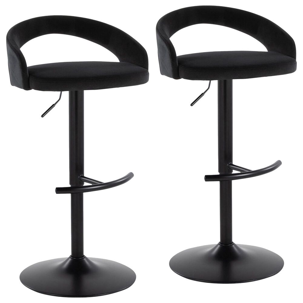 LumiSource Grotto Adjustable Barstool with Black Velvet Upholstery in Black (Set of 2), , large