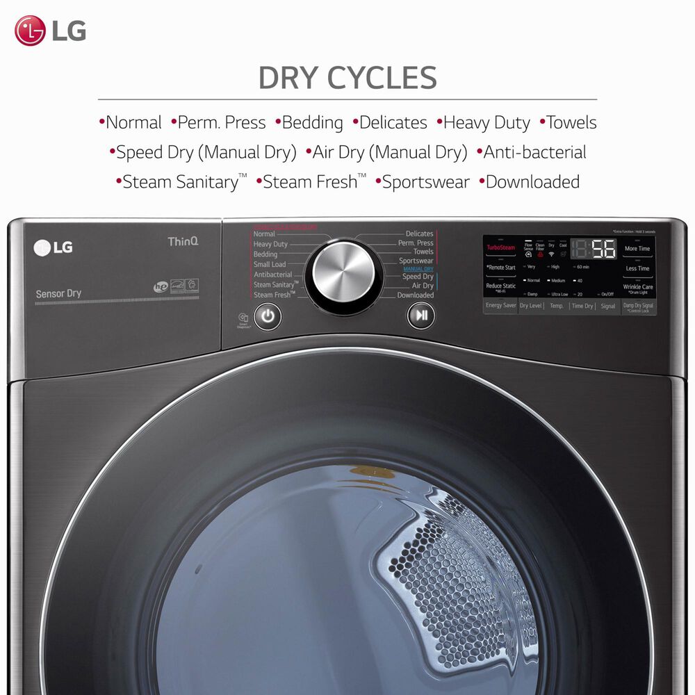 LG 7.4 Cu. Ft. Smart Front Load Gas Dryer with TurboSteam in Black Steel, , large