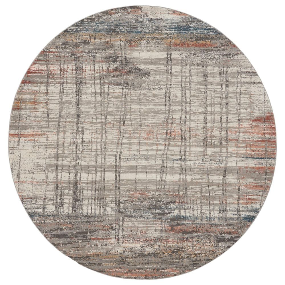 Nourison Rustic Textures Grey and Multicolor 7"10" Round Area Rug, , large