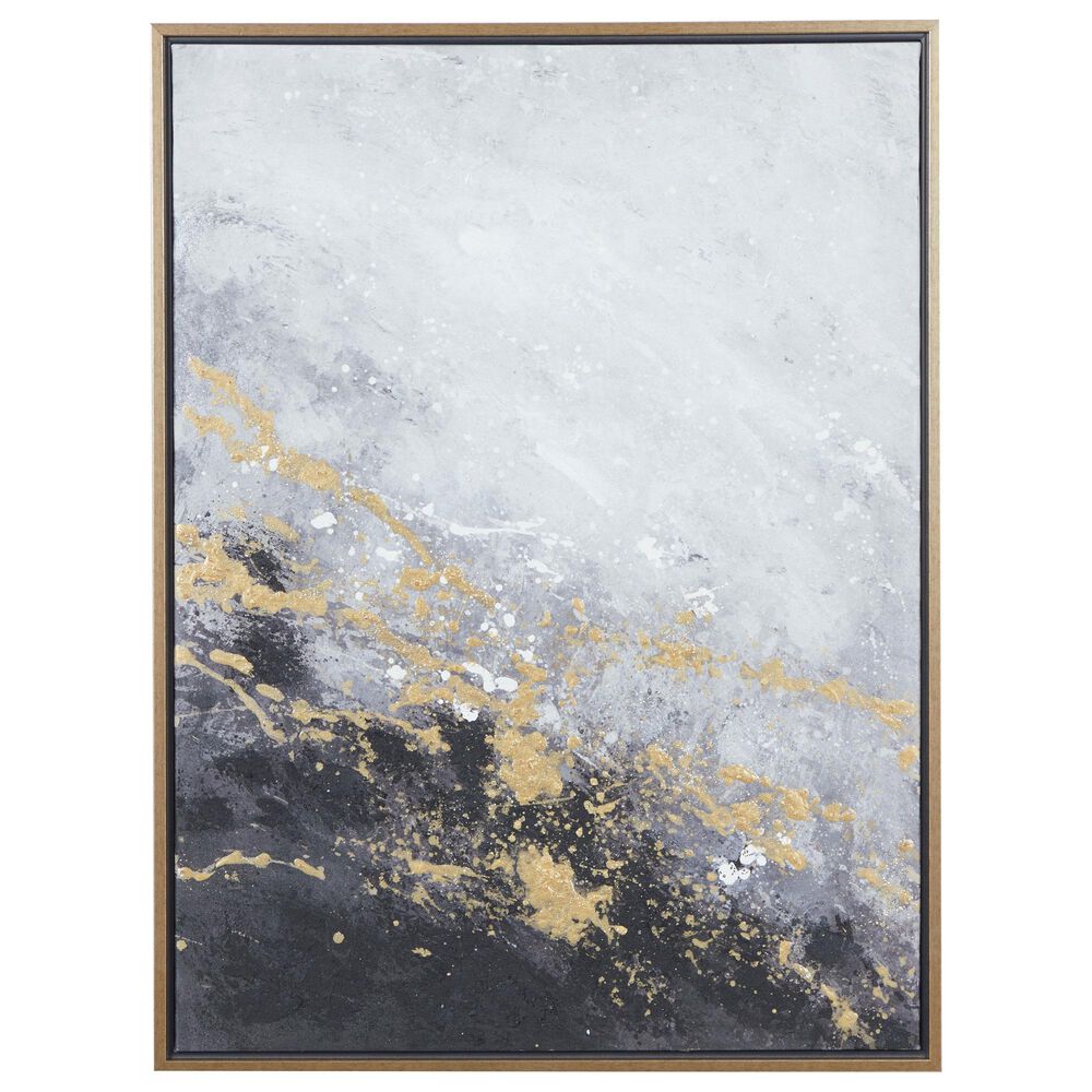 CosmoLiving by Cosmopolitan 40&quot; x 30&quot; Abstract Corner Wall Art in Black, Metallic Gold, White and Smoky Gray, , large