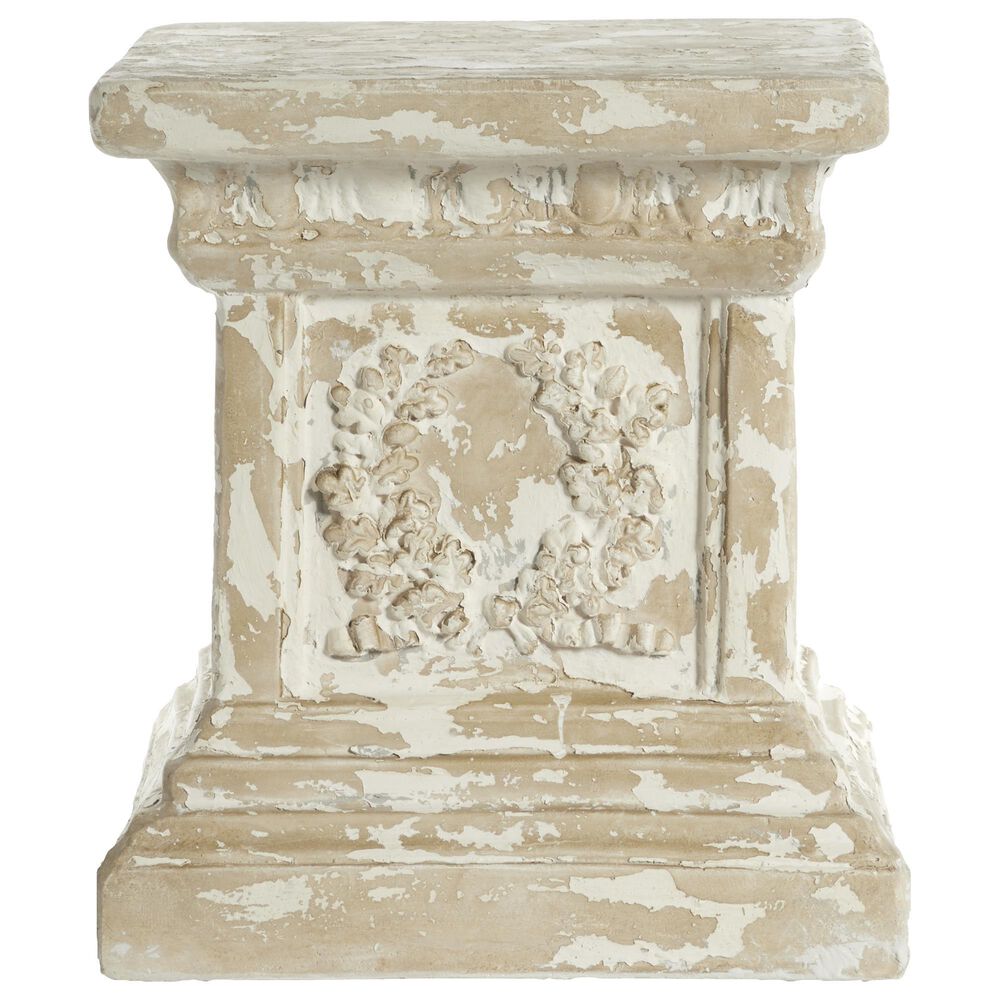 Maple and Jade 17&quot; Vintage Resin Pedestal Table in White and Beige, , large