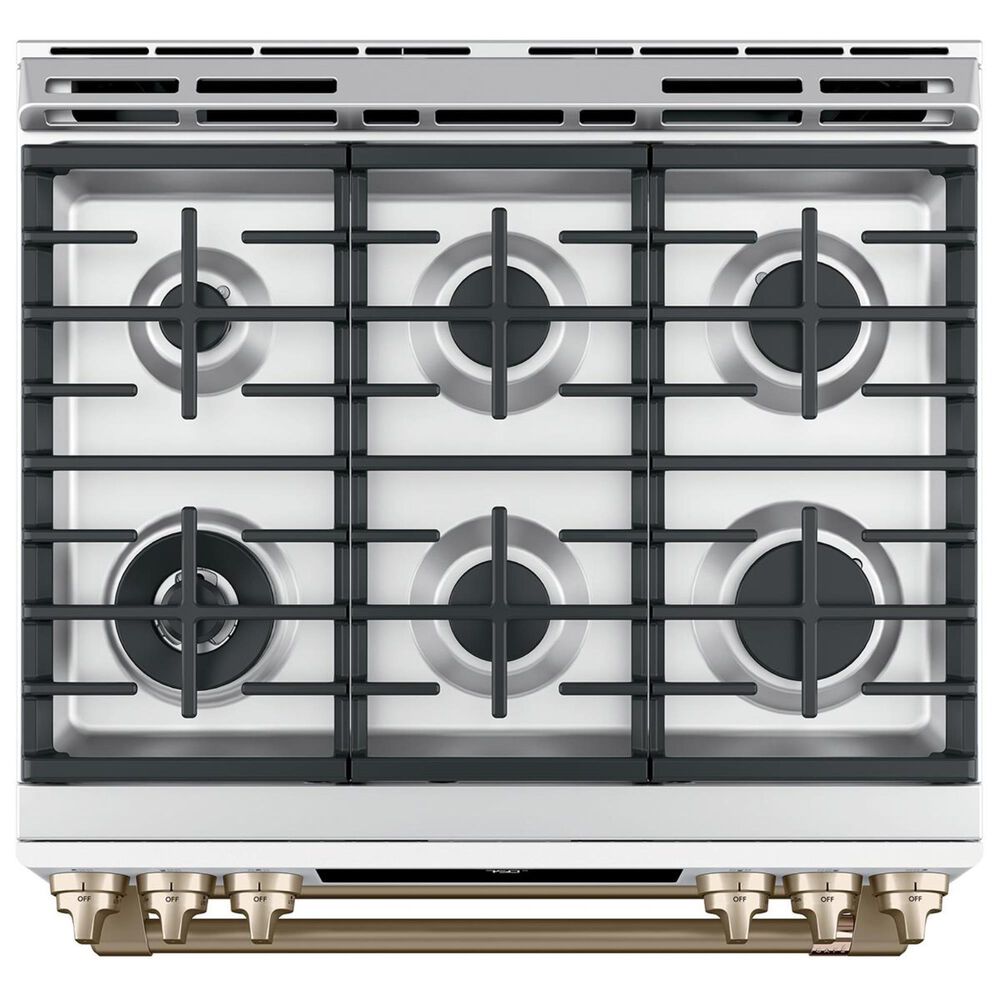 Cafe 30&quot; Slide-In Gas Double Oven with Convection Range in Matte White with Brushed Bronze Handle, , large