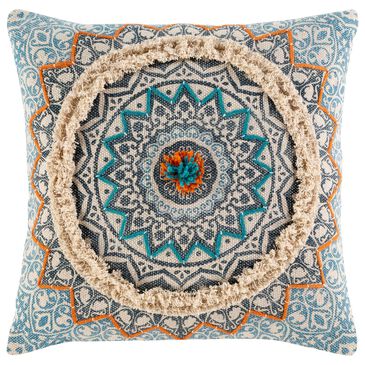 Surya Dayna 20" Square Throw Pillow in Taupe, Blue, Oatmeal, Dark Blue, Burnt Orange and Teal, , large
