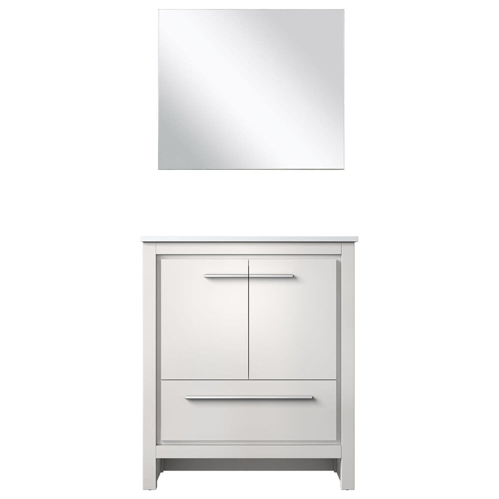 Lexora Home Lafarre 30&quot; Single Bathroom Vanity in Rustic Acacia with 2 cm White Cultured Marble Top, Rectangular Sink and 28&quot; Mirror, , large