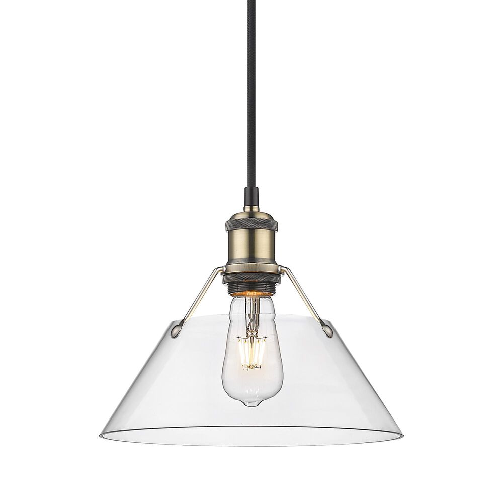 Golden Lighting Orwell 1-Light Medium Pendant with Clear Glass Shade in Aged Brass, , large