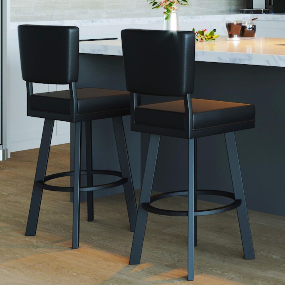 Delaware Dining Malibu 26" Swivel Barstool in Matte Black/Black