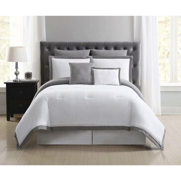 Pem America Truly Soft Everyday 7-Piece Full/Queen Hotel Border Comforter Set in White and Grey, , large