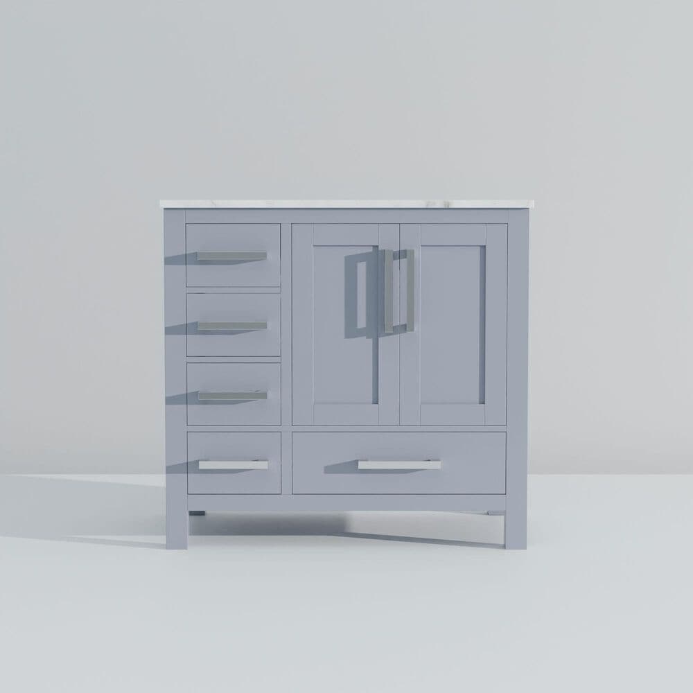 Lexora Home Jacques 36&quot; Right Offset Single Bathroom Vanity in Dark Grey with 2 cm White Carrara Marble Top and Rectangular Sink, , large