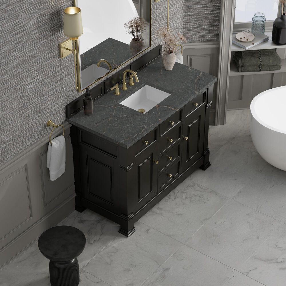 James Martin Vanities Brookfield 48" Single Bathroom Vanity in Black Onyx with 3 cm Parisien Bleu Silestone Top, Rectangle Sink and FreePower Wireless Charger, , large