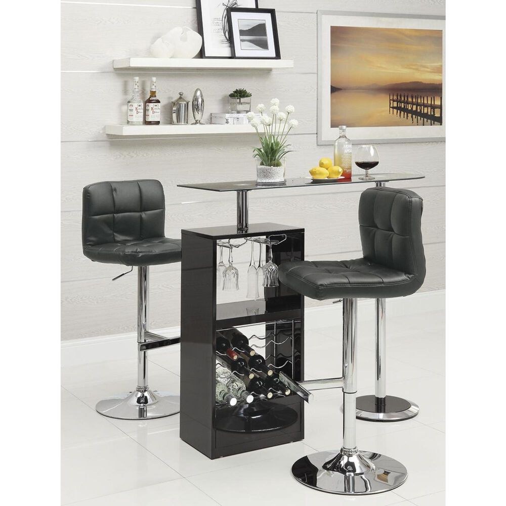 Pacific Landing Adjustable Barstool with Black Seat in Chrome - Set of 2, , large