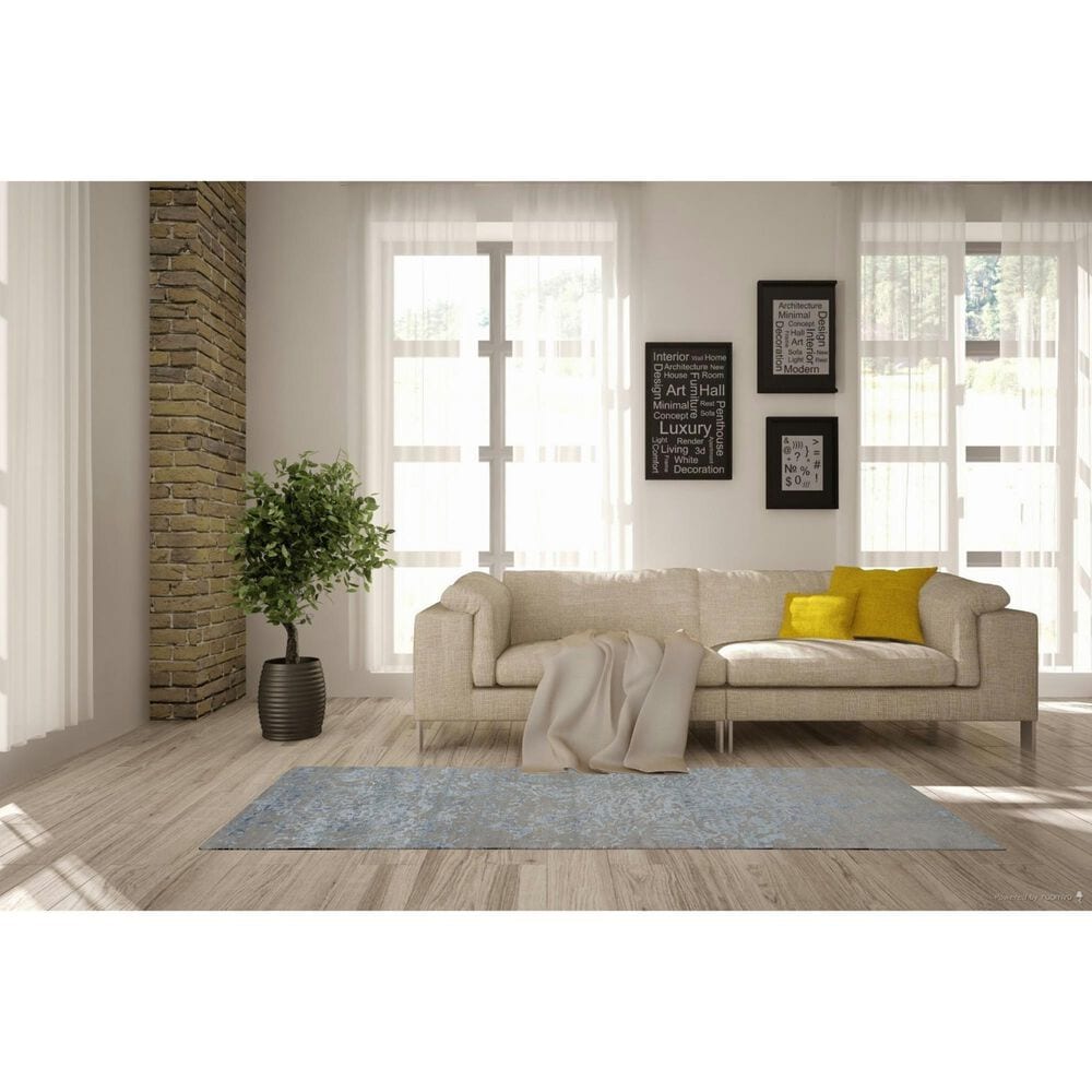 Nourison Silk Shadows 2&#39;3&quot; x 8&#39; Grey and Blue Runner, , large