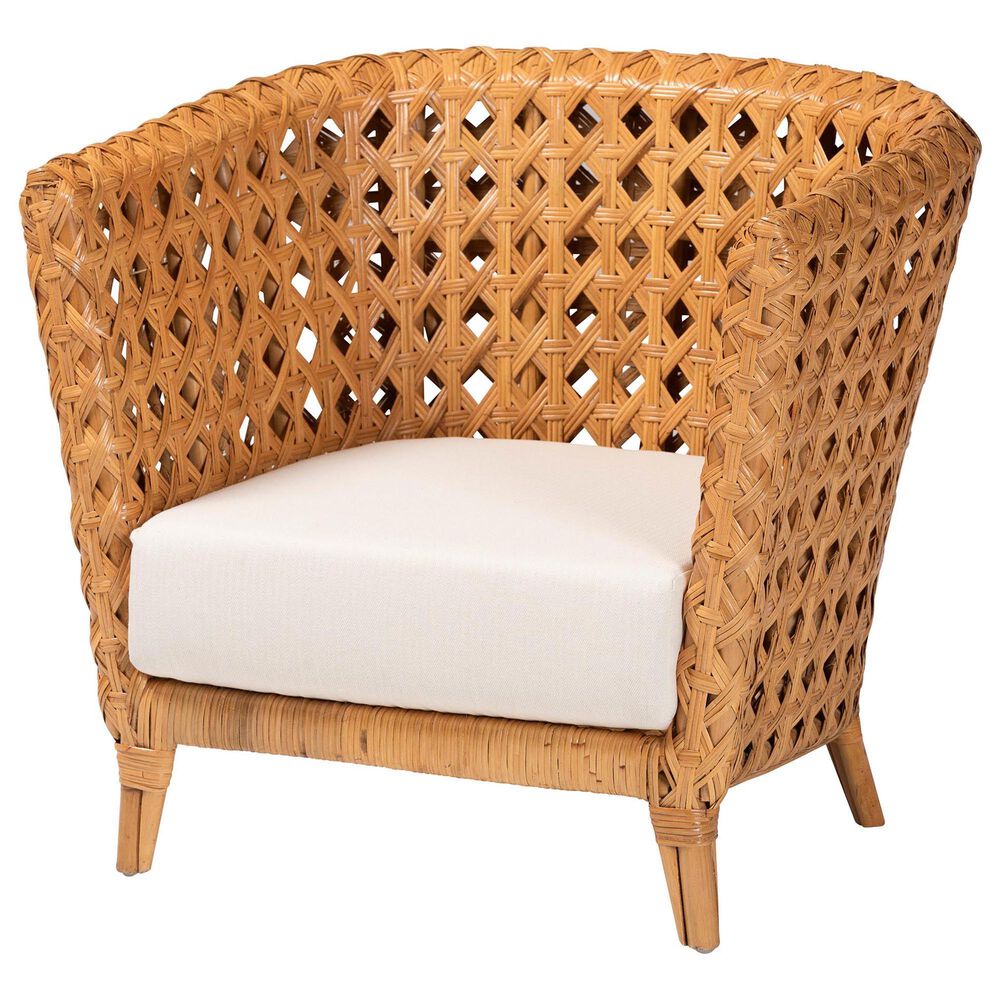 Baxton Studio Daiwa Accent Chair with Light Honey Rattan in White, , large