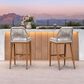 HOMLUX Outdoor Bar Stool with Teak Frame in Grey and Beige (Set of 2), , large
