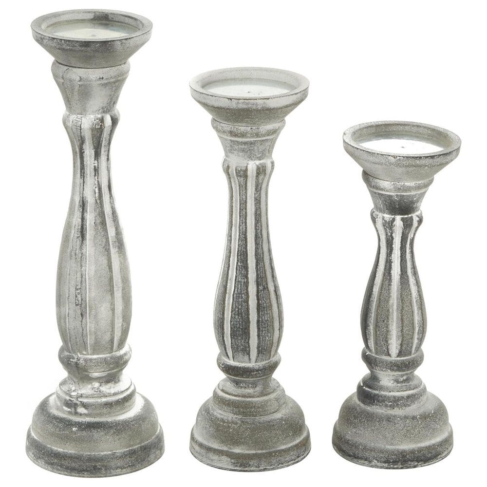 Maple and Jade Turned Pillar Decorative Candle Holder in Washed Gray and Black (Set of 3), , large