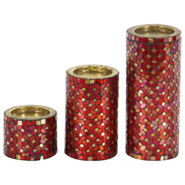 Maple and Jade Glam Mosaic Candle Holder in Red and Gold (Set of 3), , large