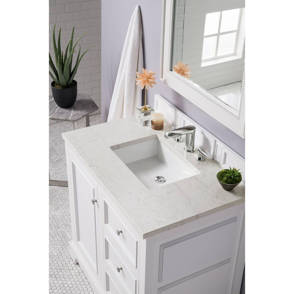 James Martin Vanities De Soto 36" Single Bathroom Vanity in Bright White with 3cm Ethereal Noctis Quartz Top, , large