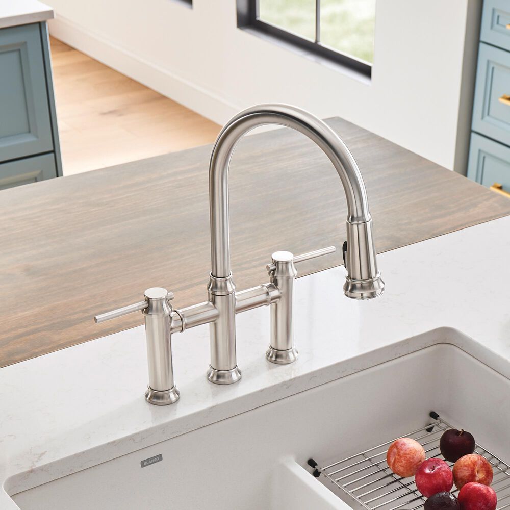 Blanco Empressa Pull-Down Bridge Faucet 1.5 GPM in PVD Steel, , large