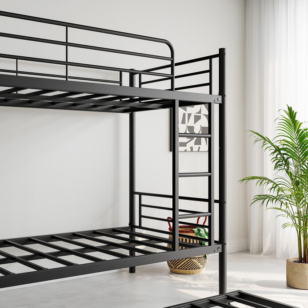 Hearth and Haven Twin Metal Bunk Bed with Trundle Ladder and Full-Length Guardrail in Black, , large