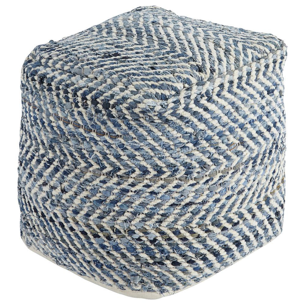 Ashley Chevron Square Pouf in Blue, , large