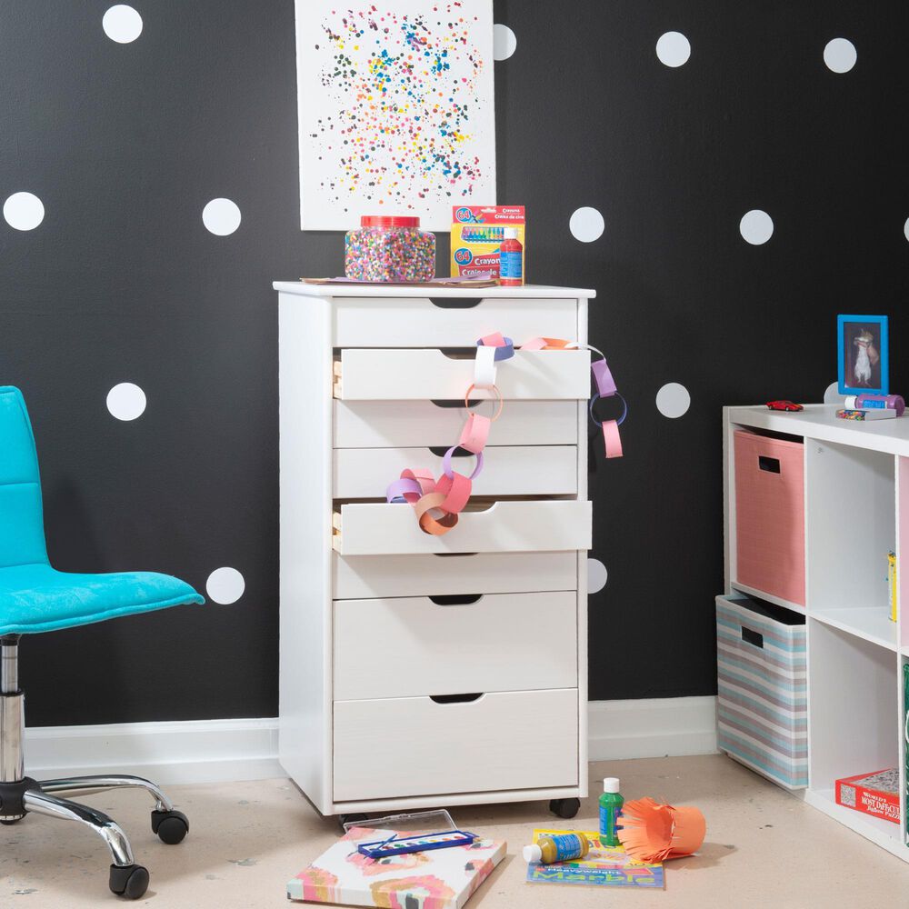 Linon Home Decor Cary 8-Drawer Rolling Cart in White Wash, , large