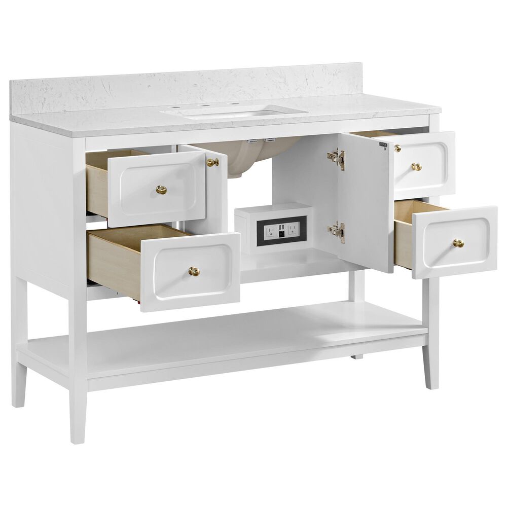 37B Ravello 48" Single Bathroom Vanity Cabinet in Bright White with Marble Top and Backsplash, , large