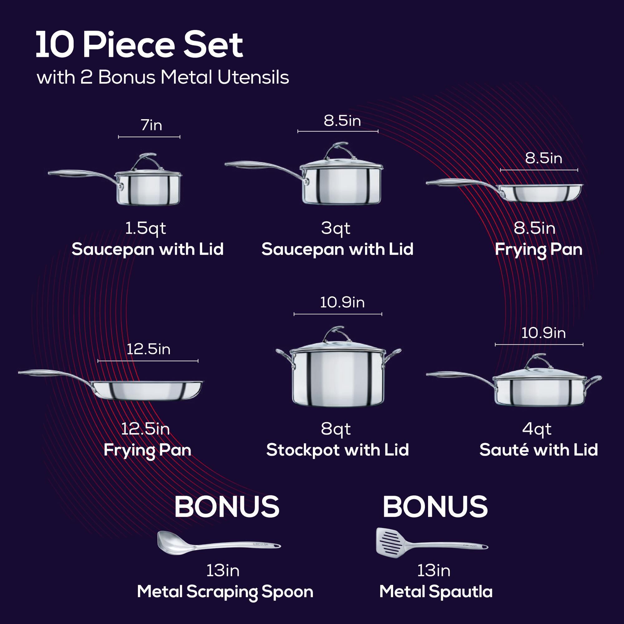 Circulon 10-Piece Tri-Ply Clad Nonstick Cookware Set with 2-Piece