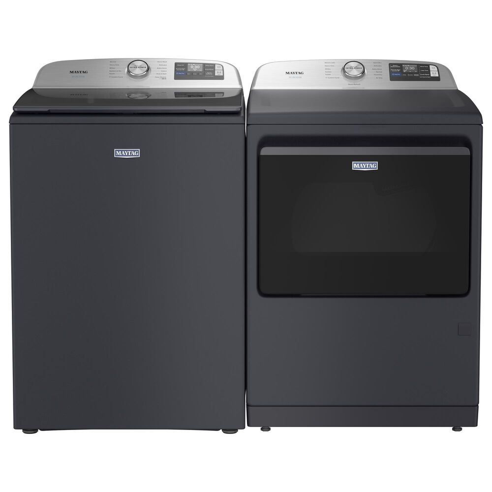 Maytag 5.2 Cu. Ft. Smart Pet Pro Top Load Agitator Washer and 7.4 Cu. Ft. Smart Gas Top Load Dryer Laundry Pair in Midnight Steel, , large