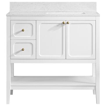 37B Ravello 36" Single Bathroom Vanity Cabinet in Bright White with Marble Top and Backsplash, , large