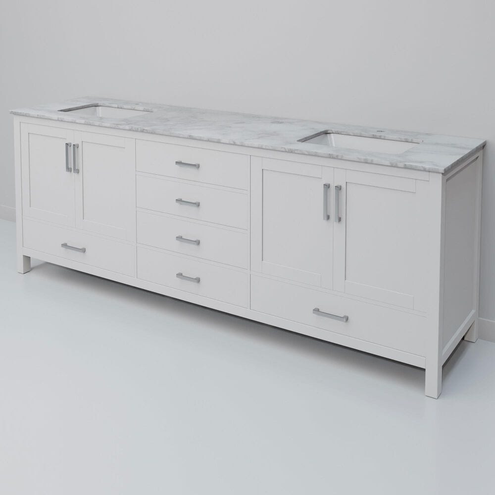 Lexora Home Jacques 80" Double Bathroom Vanity in White with 2 cm White Carrara Marble Top and Rectangular Sinks, , large