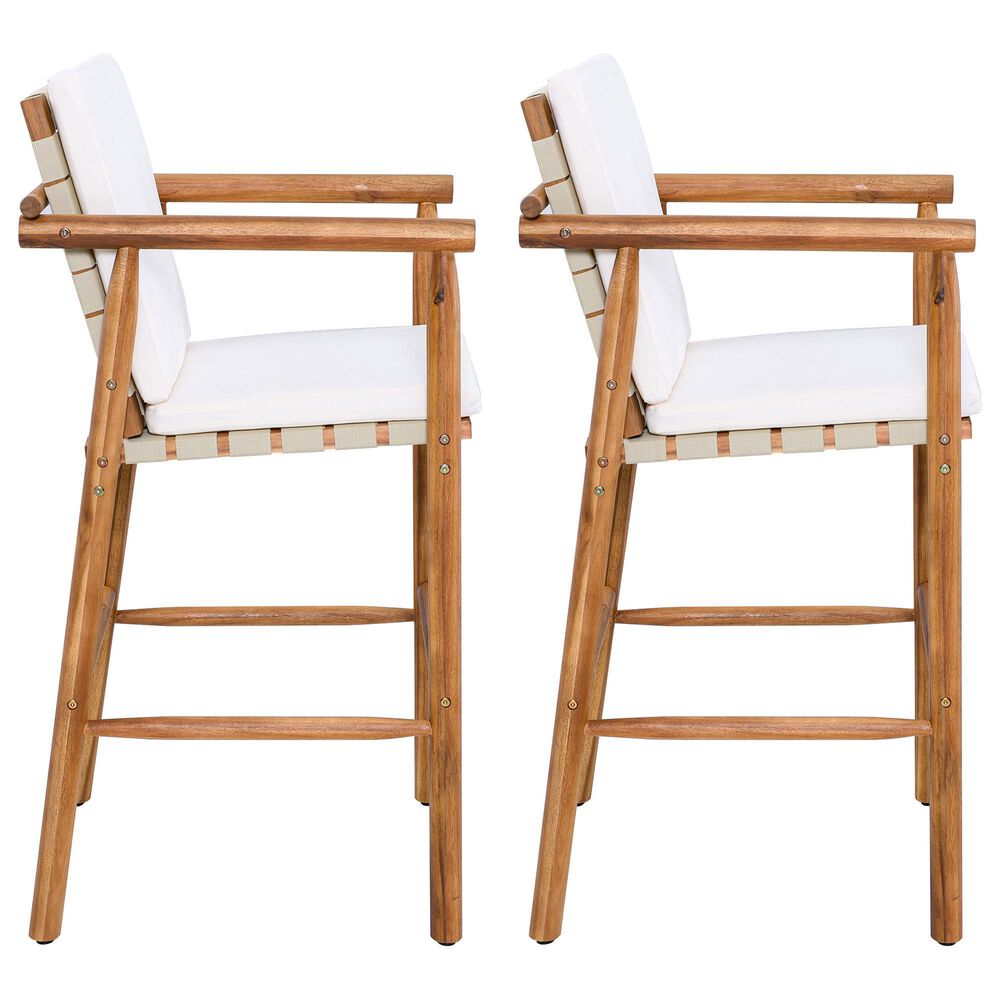Hearth and Haven Outdoor Barstool with Webbing Design in Beige (Set of 2), , large