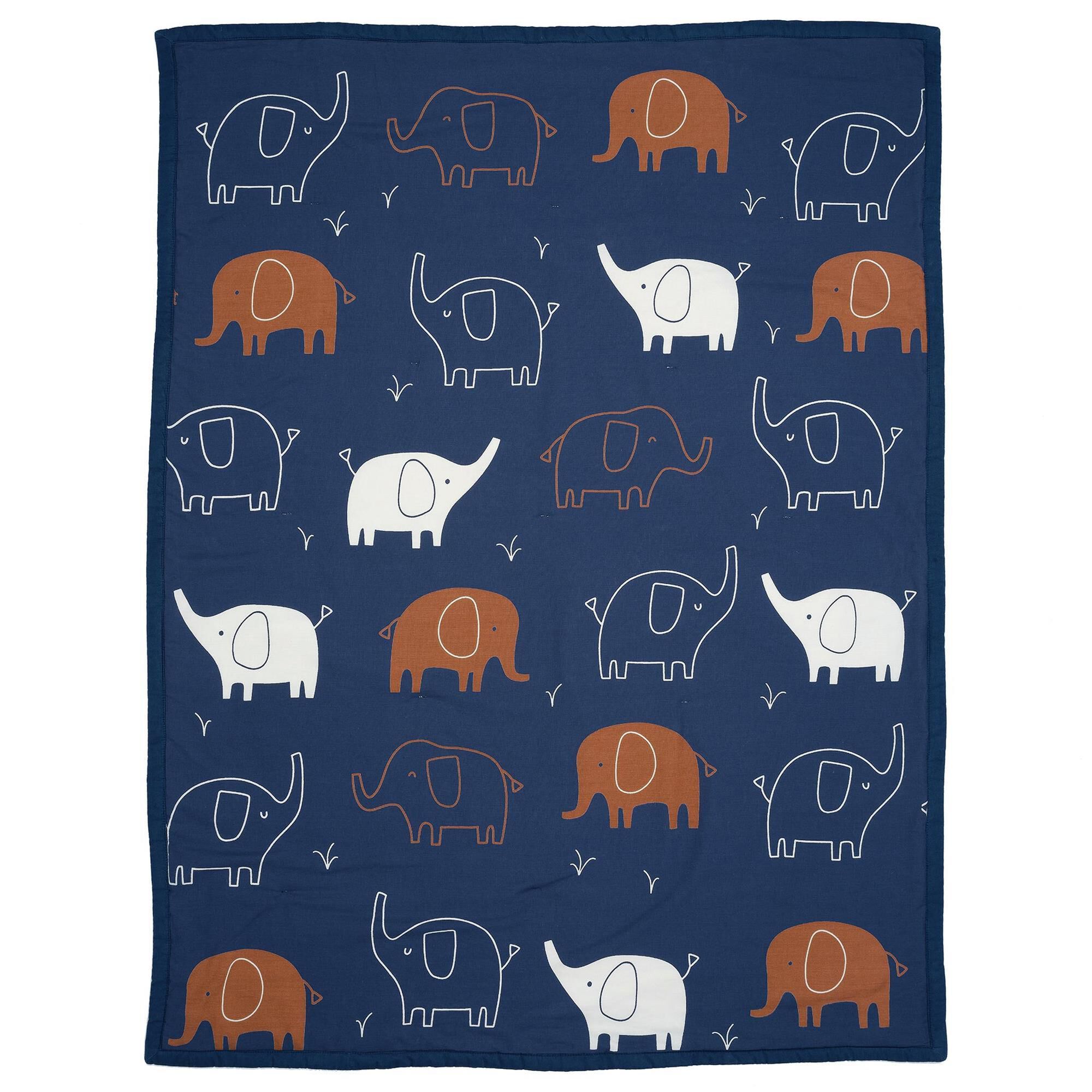 Lambs and Ivy Playful 3 Piece Baby Crib Bedding Set in White Caramel and Indigo Blue NFM