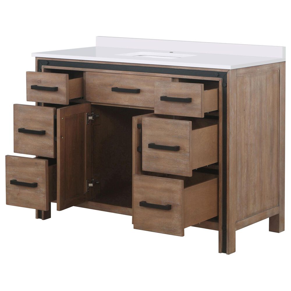 Lexora Home Ziva 48&quot; Single Bathroom Vanity in Rustic Barnwood with 2 cm White Quartz Top and Rectangular Sink, , large