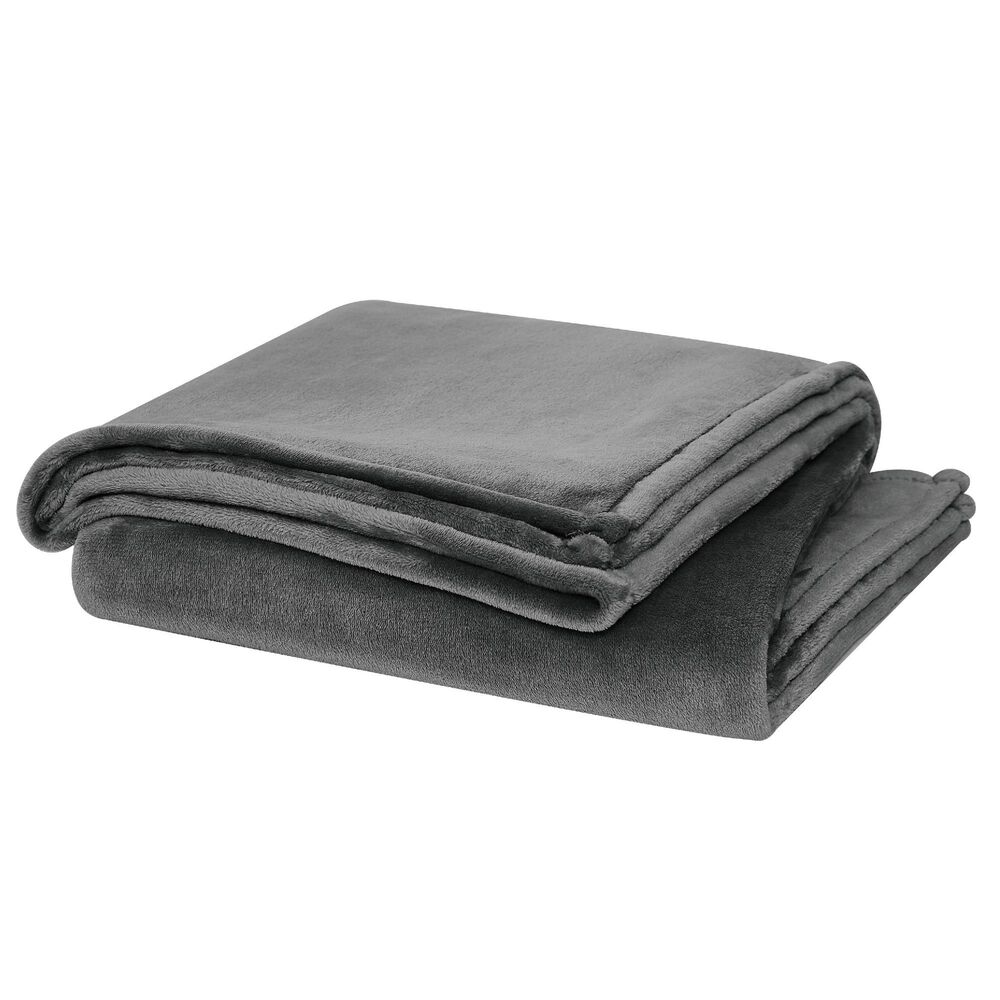 Pem America Cannon Solid Plush 60" x 80" Throw in Grey, , large