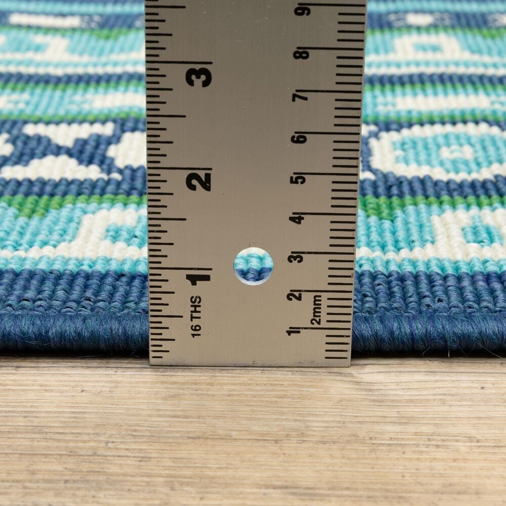 Oriental Weavers Meridian Navy and Green 2'3" x 7'6" Indoor/Outdoor Runner, , large