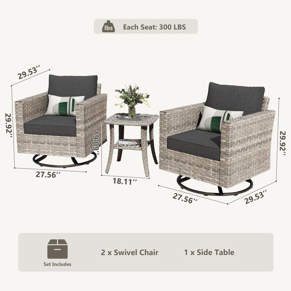 HOMLUX 3-Piece Outdoor Conversation Set in Black, , large