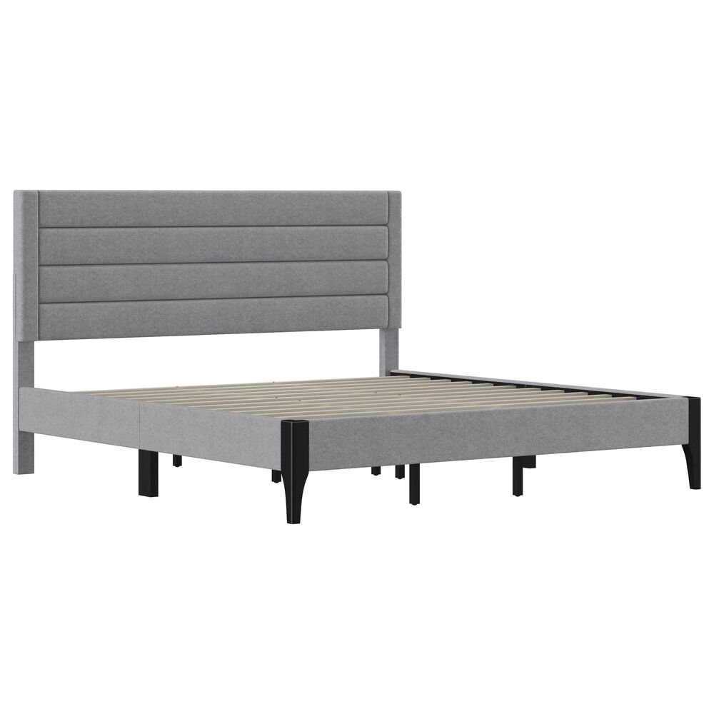 Richlands Furniture Maryhill King Platform Bed with Light Gray Upholstery in Black, , large