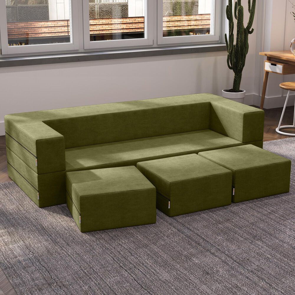 Jaxx Zipline 3-Piece Stationary Convertible Sleeper Sofa in Moss Velvet, , large