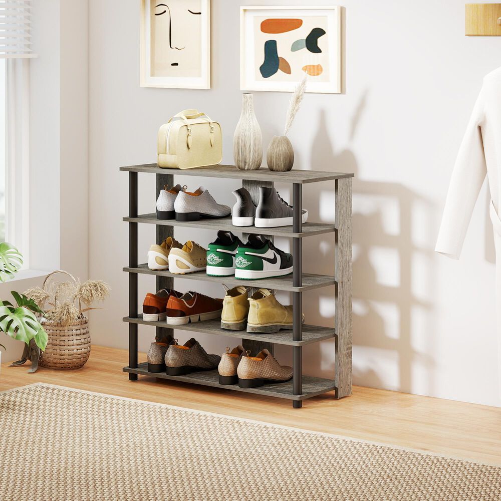 HOMLUX 5-Tier Shoe Rack in French Oak and Black, , large