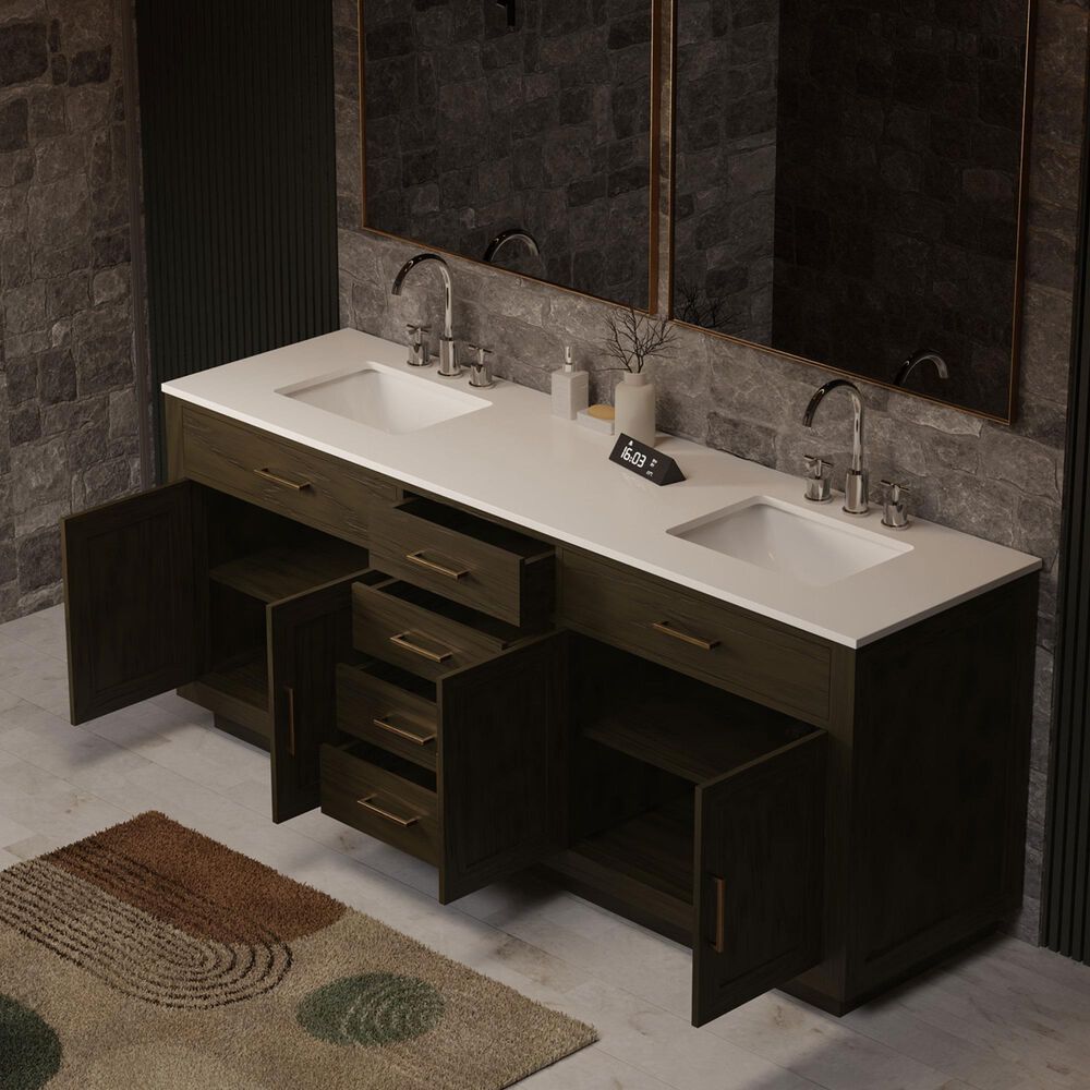 Lexora Home Abbey 80" Double Bathroom Vanity in Brown Oak with 2 cm White Cultured Marble Top and Rectangular Sinks, , large