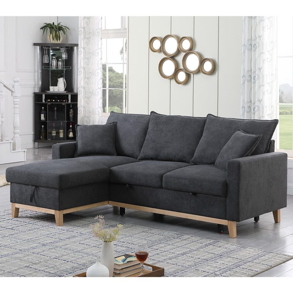 HOMLUX 84.25"W Reversible Sleeper Sectional Sofa with Storage Chaise and Pillows, in Dark Grey, , large