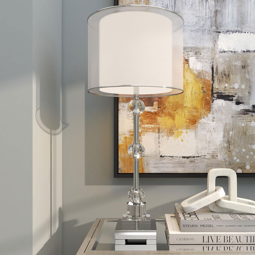Maple and Jade 30&quot; Metal Stacked Crystal Table Lamp with Dual Shades in Silver and Clear, , large